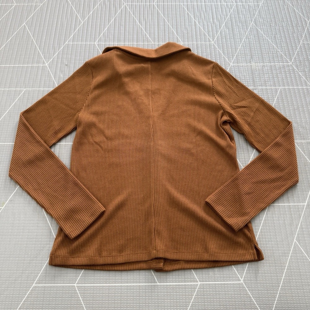 NEW Free Assembly Collared Cardigan L Brown Ribbed Gold Buttons - Picture 2 of 7